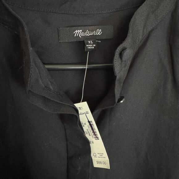 Madewell Poplin Shirred Button-Up Shirt Womens XL Black Ruffle Cap Sleeve NU451 - Picture 5 of 8